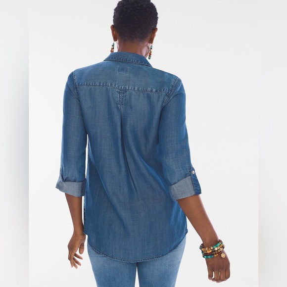 Chico’s Denim Button Down Long Sleeve Shirt (Size 1) - Picture 3 of 10